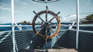 steering wheel of a boat representing marine isolation transformer