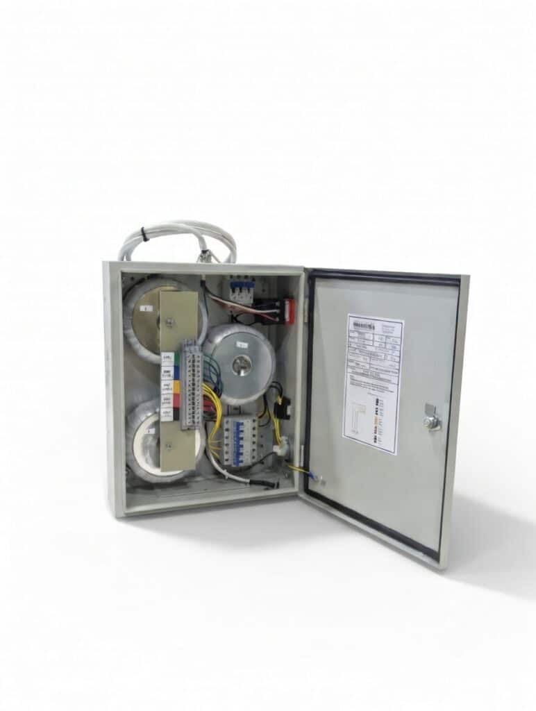 Custom toroidal transformer by Bridgeport Magnetics – high efficiency, low noise, and compact design for medical, industrial, datacenter, and audio applications