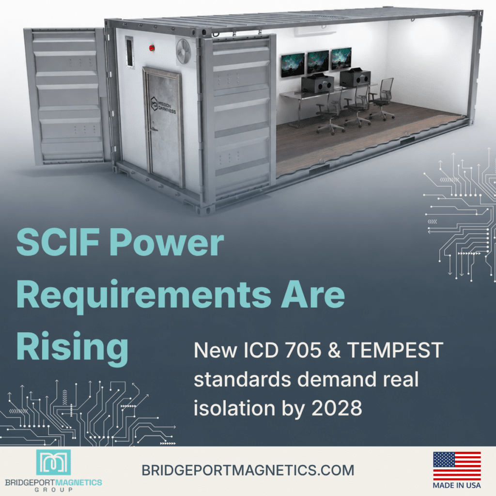 Toroidal SCIF isolation transformer used in modular and containerized secure facilities