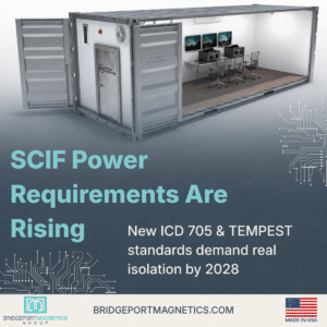 Toroidal SCIF isolation transformer used in modular and containerized secure facilities