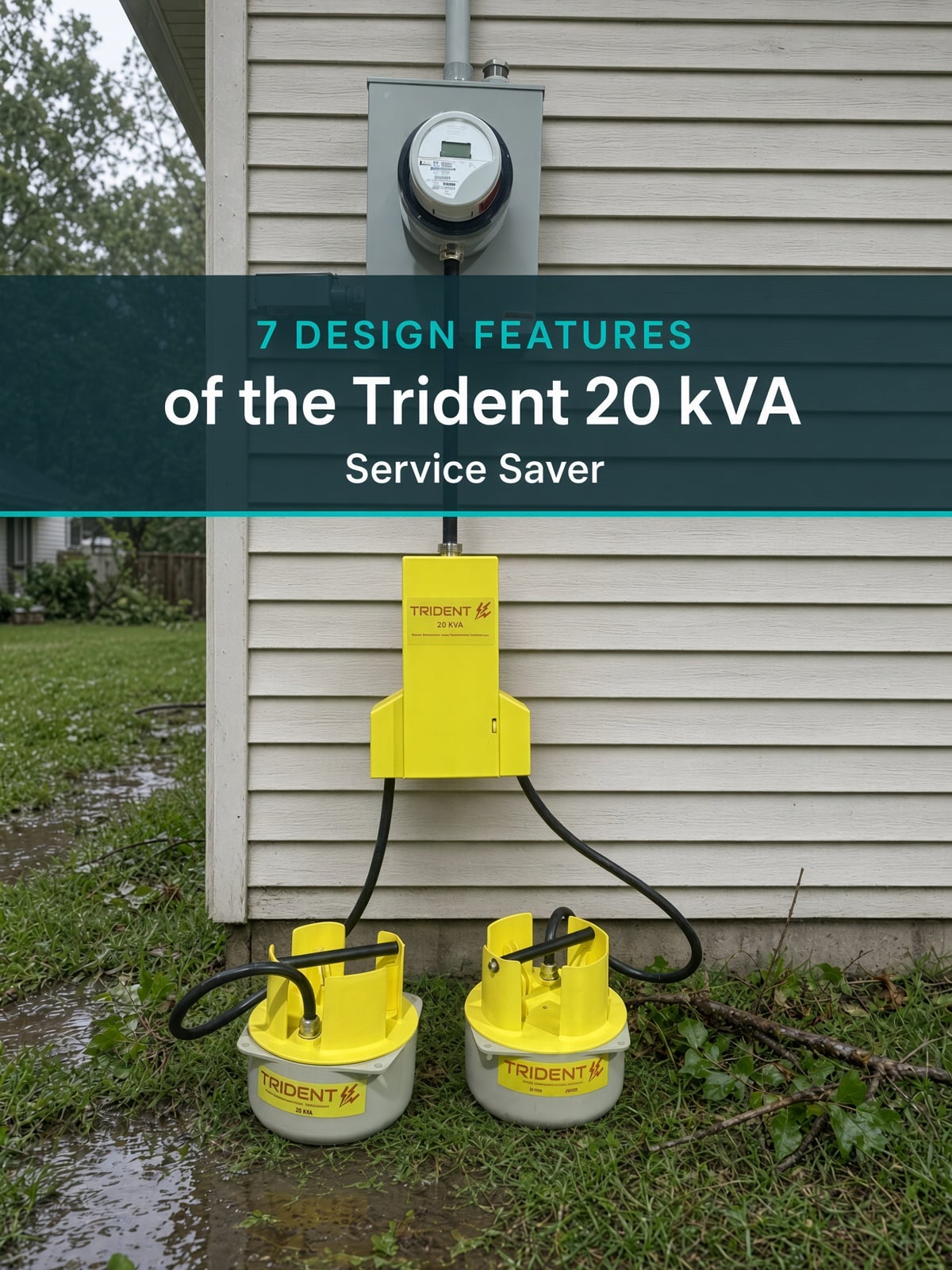 Trident 20 kVA service saver installed at a residential meter restoring 120/240V after a missing hot leg
